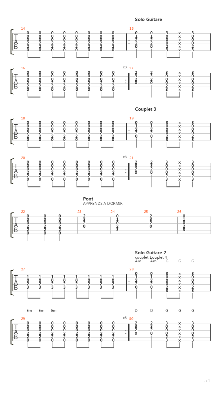 Apprends Dormir吉他谱