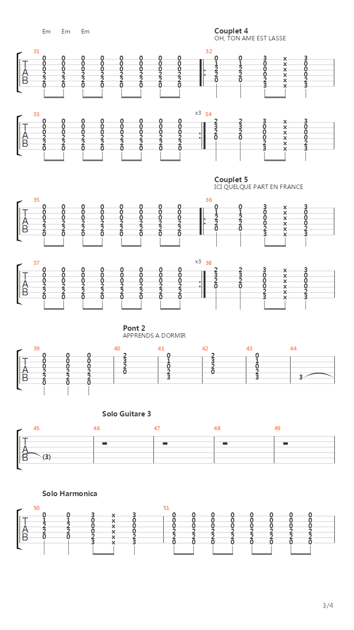 Apprends Dormir吉他谱