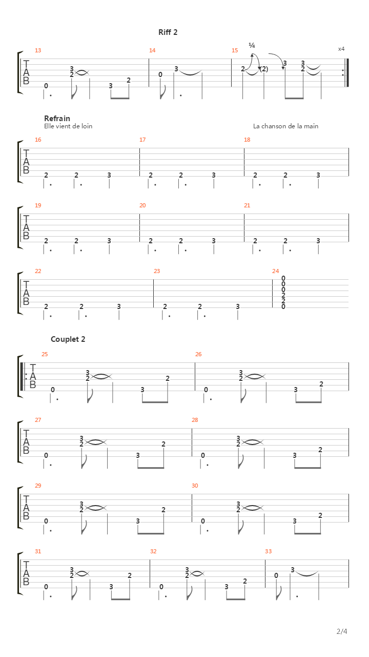 La Chanson De La Main吉他谱
