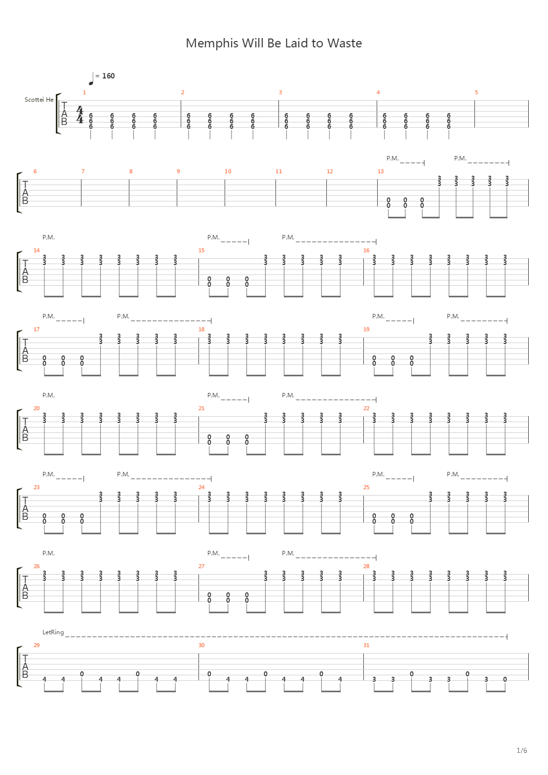 Memphis Will Be Laid To Waste吉他谱
