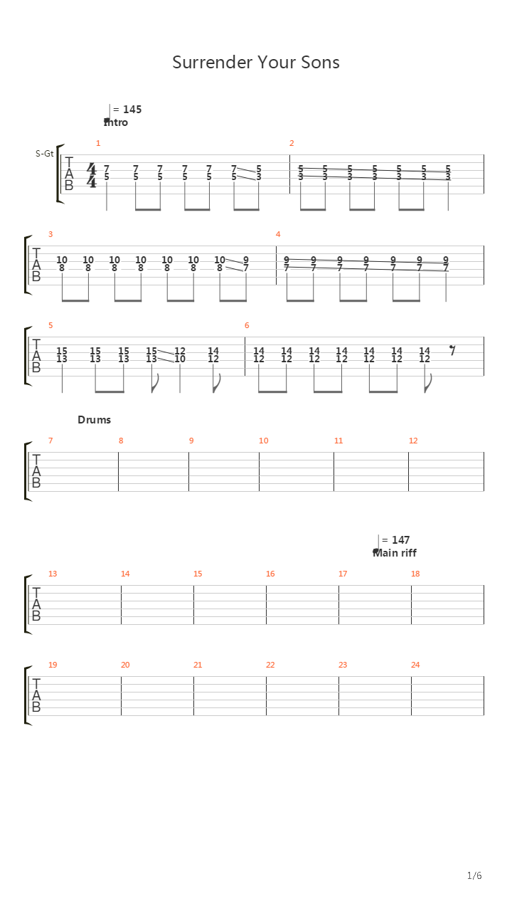 Surrender Your Sons吉他谱
