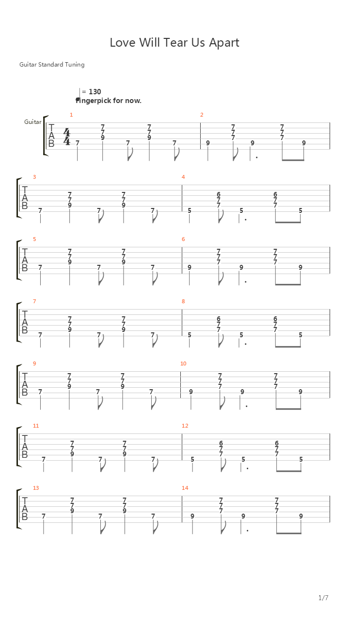 Love Will Tear Us Apart吉他谱