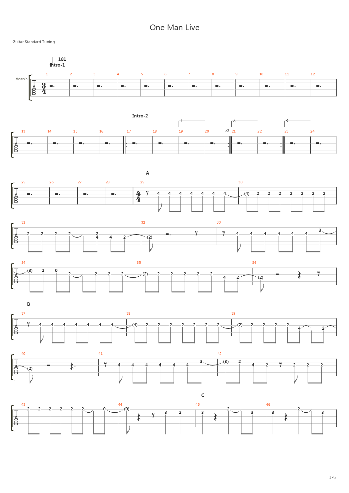 One Man Live吉他谱