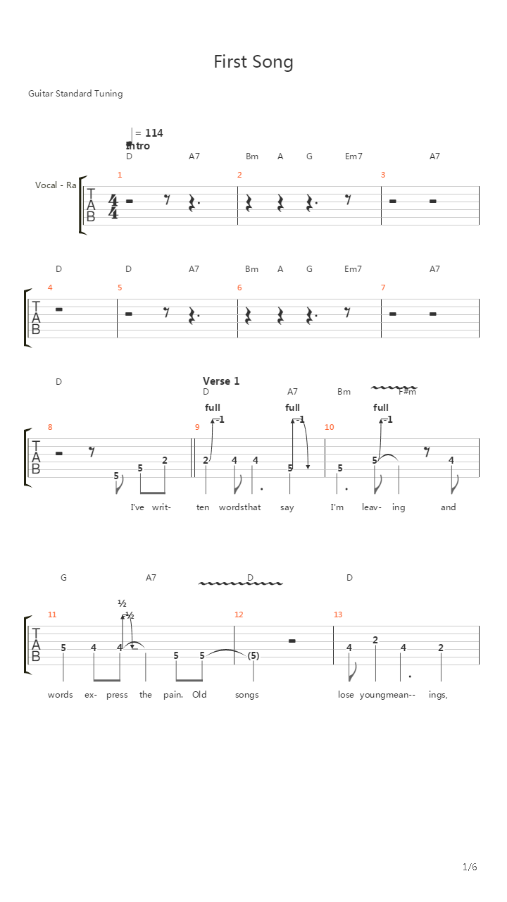 First Song吉他谱