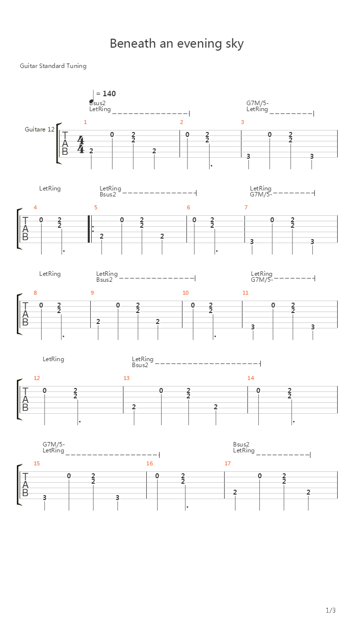 Beneath An Evening Sky吉他谱