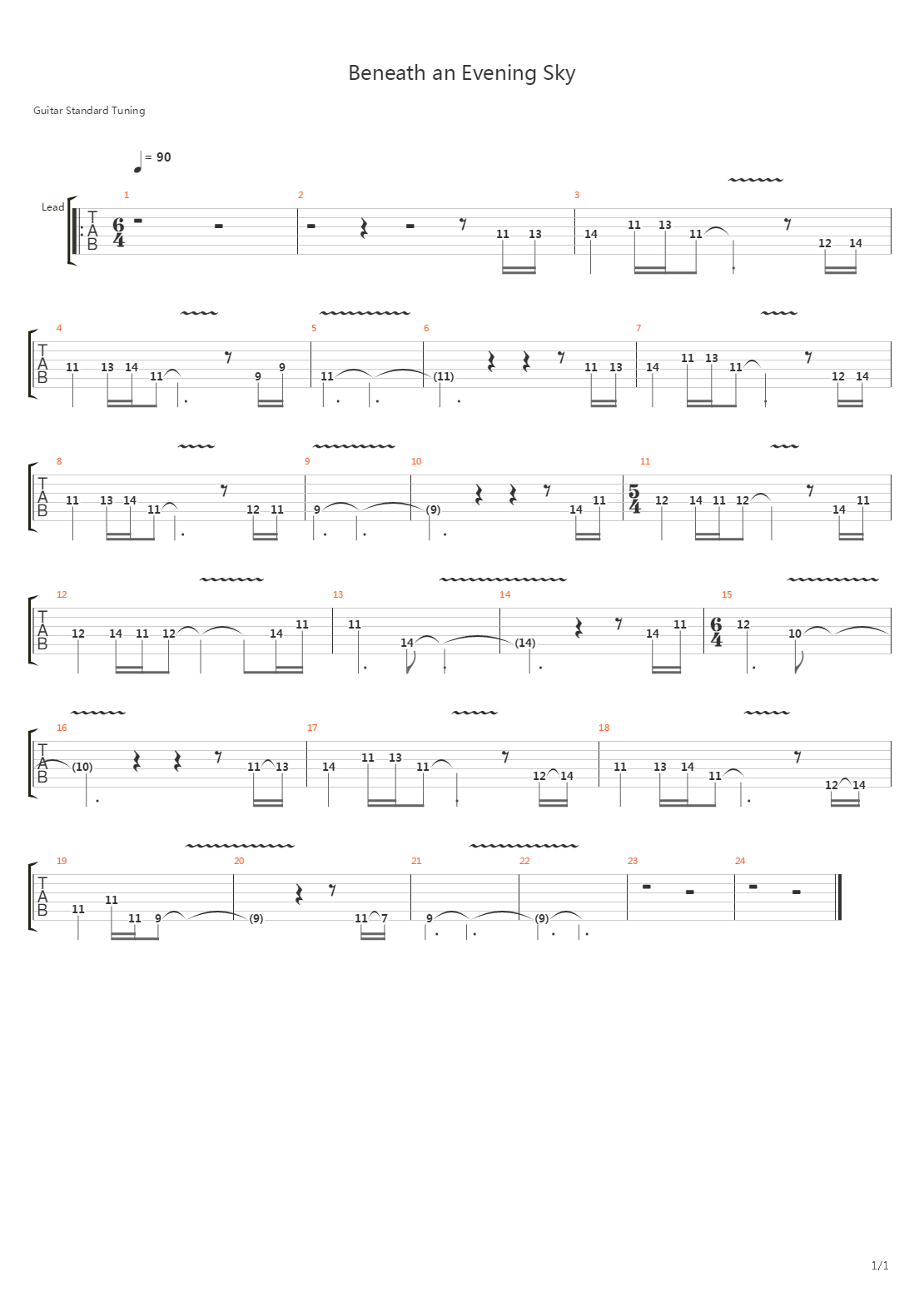 Beneath An Evening Sky吉他谱