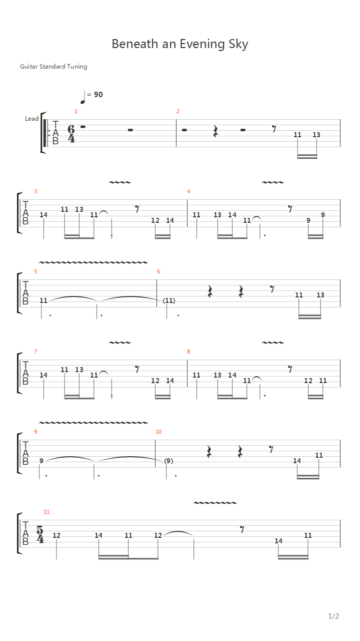 Beneath An Evening Sky吉他谱