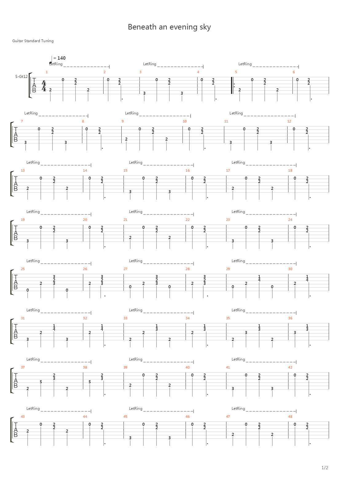 Beneath An Evening Sky吉他谱