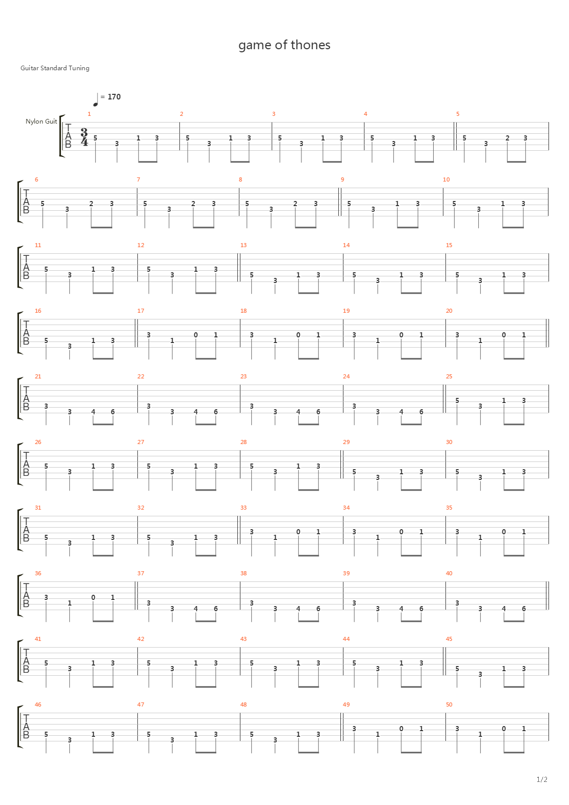 Game Of Thrones Theme吉他谱