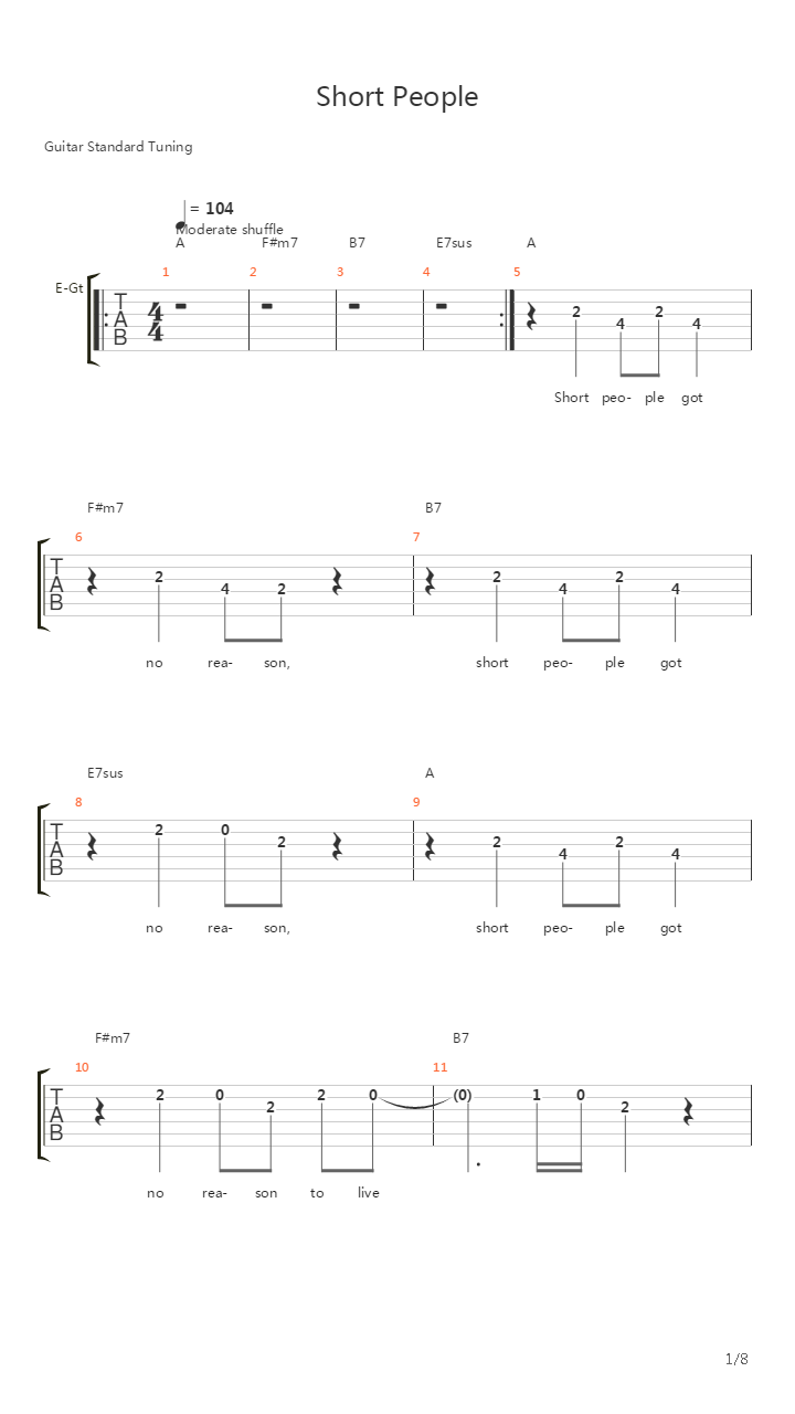 Short People吉他谱