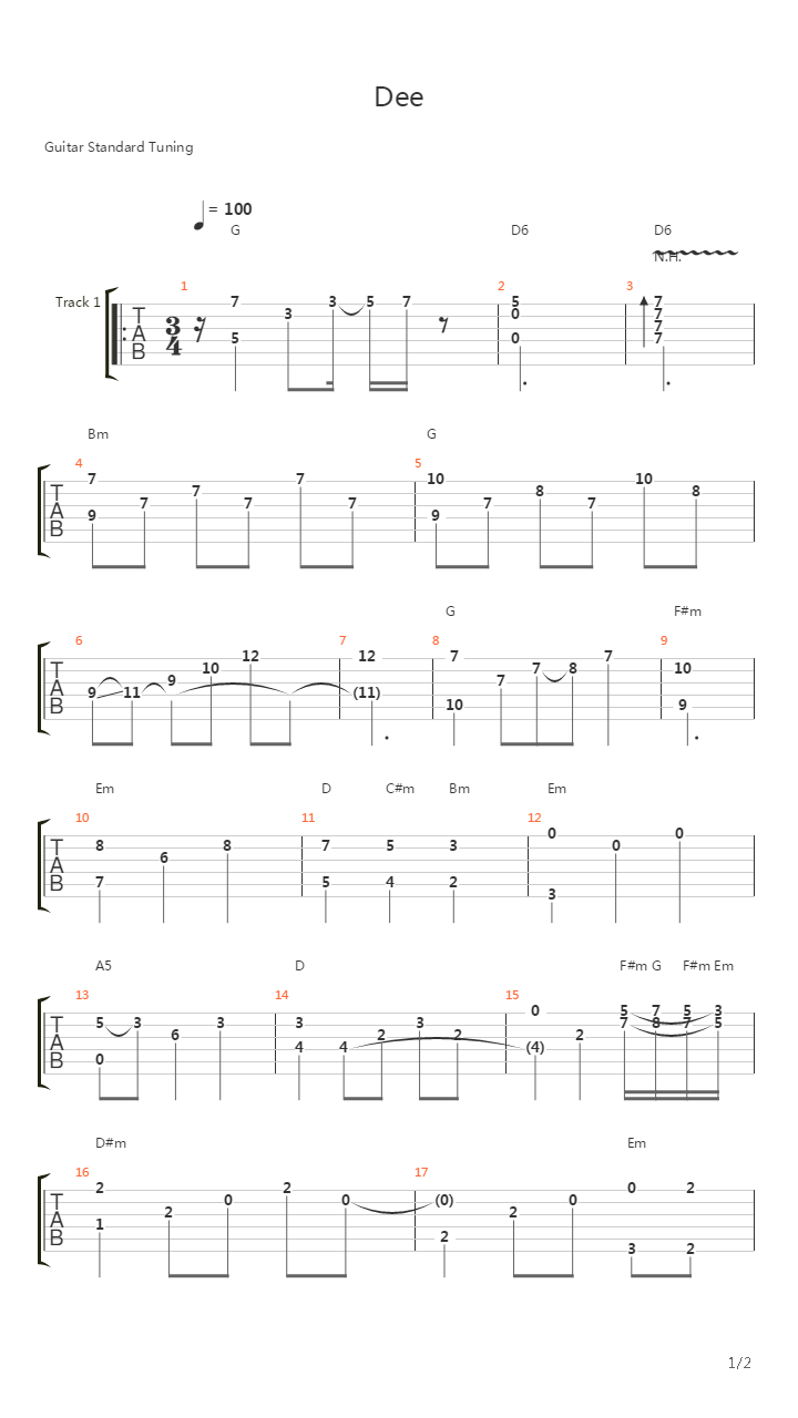 Dee吉他谱