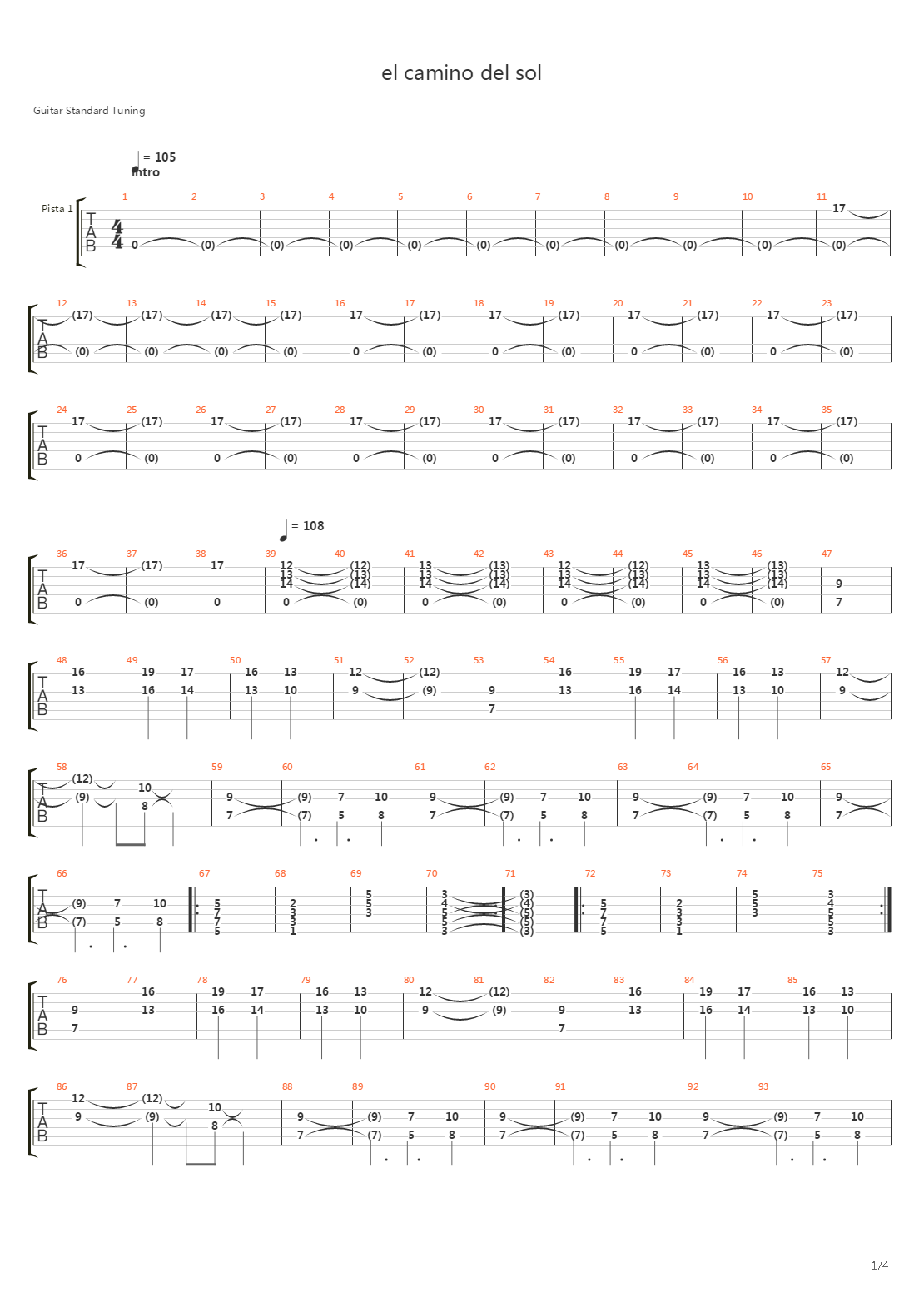 El Camino Del Sol吉他谱