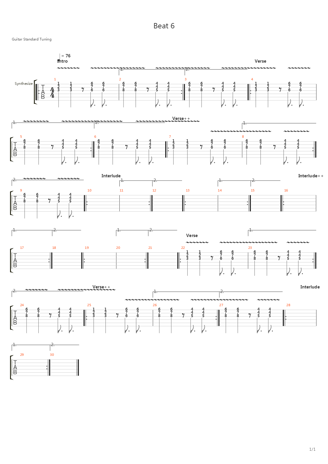 Beat 6吉他谱