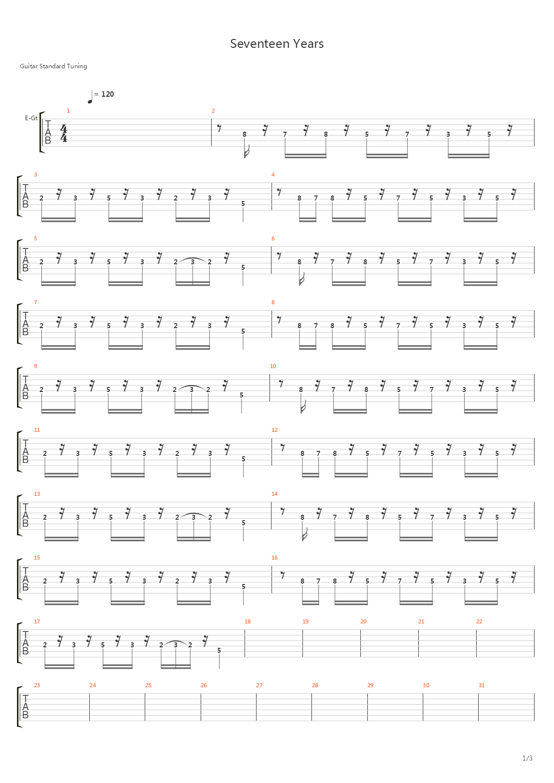 Seventeen Years吉他谱