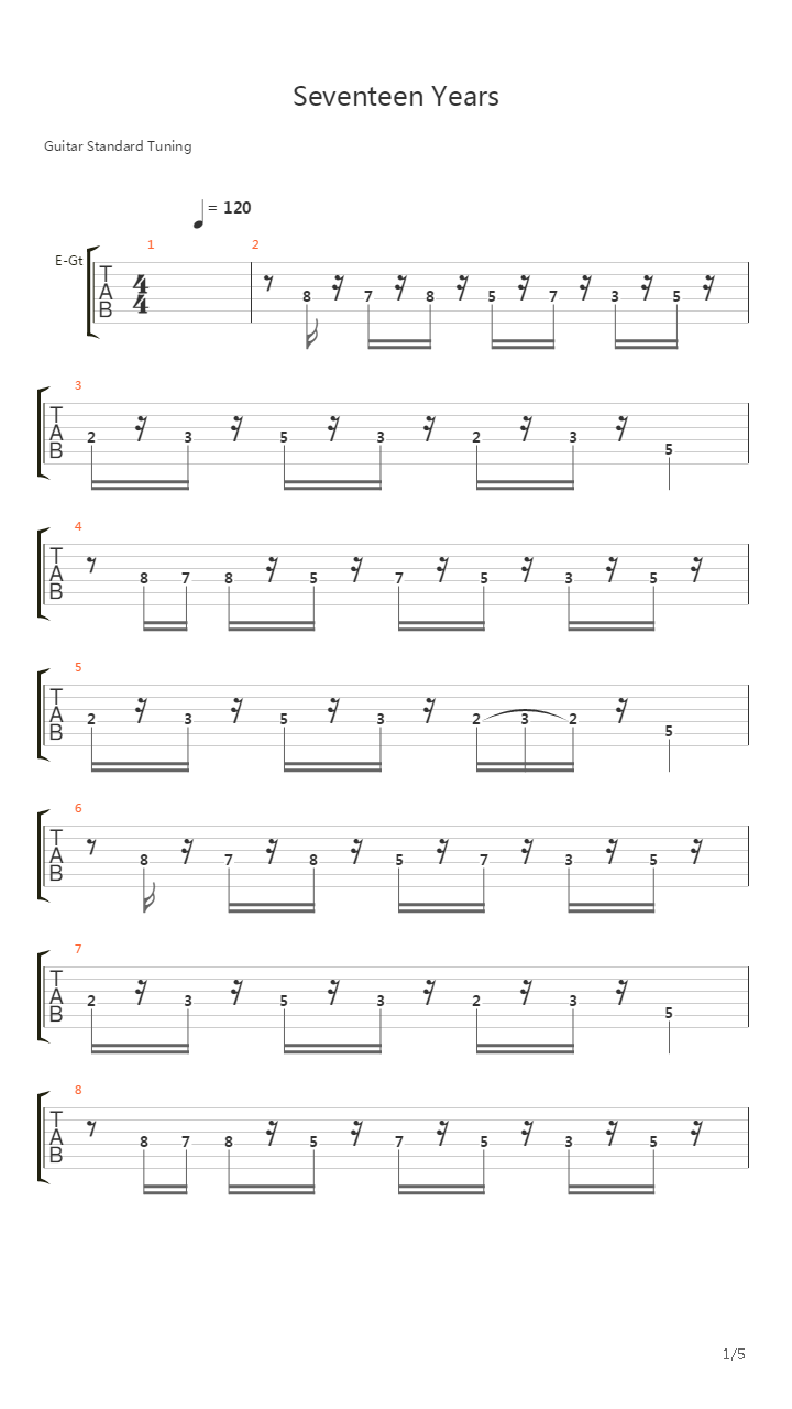 Seventeen Years吉他谱
