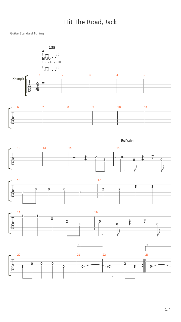 Hit The Road Jack吉他谱