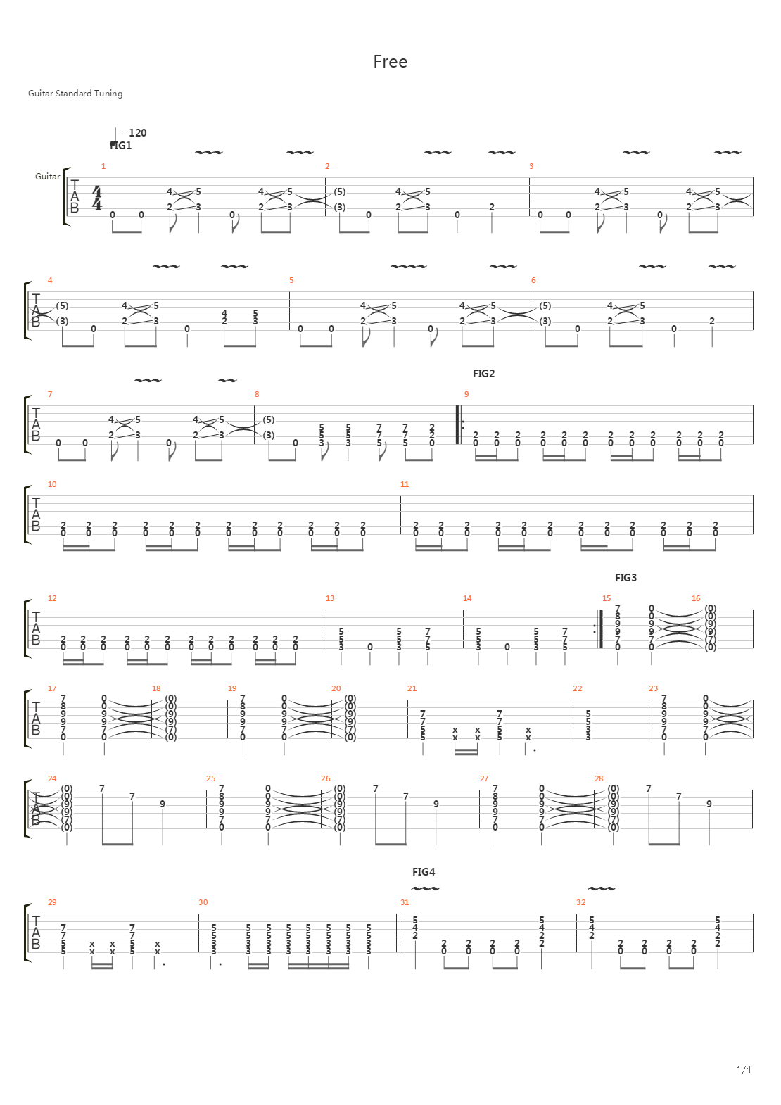 Free吉他谱