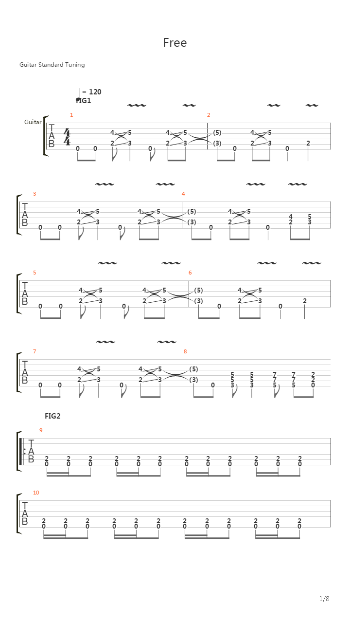 Free吉他谱