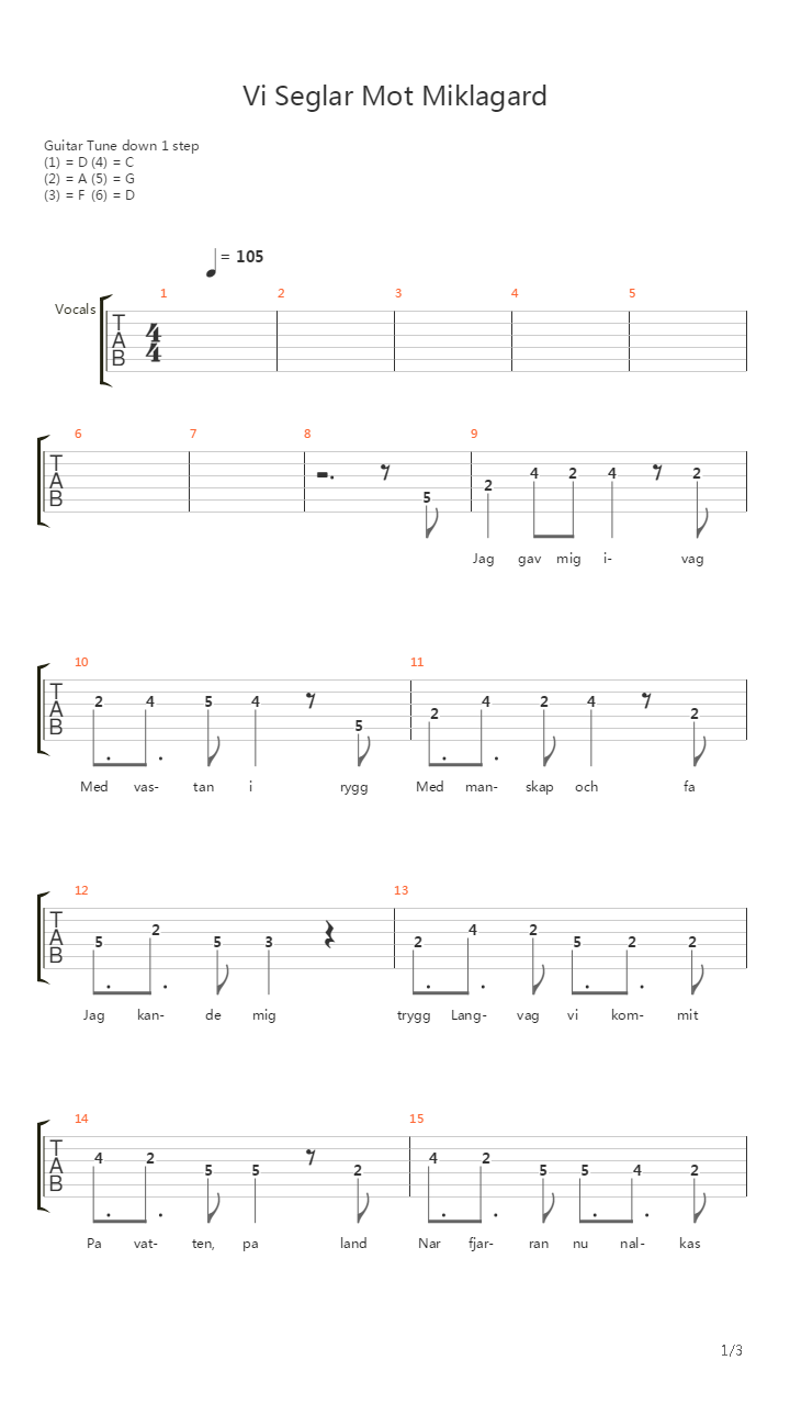 Vi Seglar Mot Miklagard吉他谱