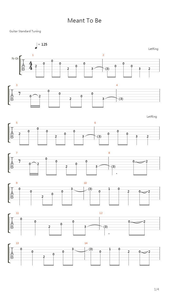 Meant To Be Acoustic吉他谱