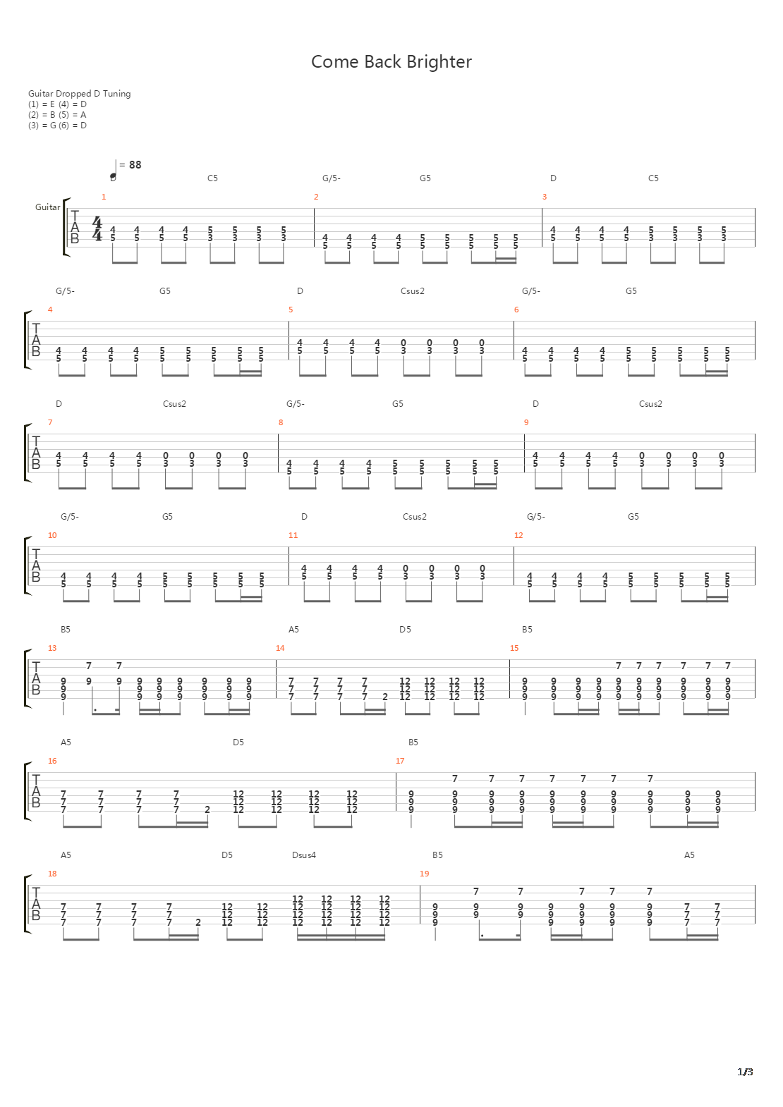 Come Back Brighter吉他谱