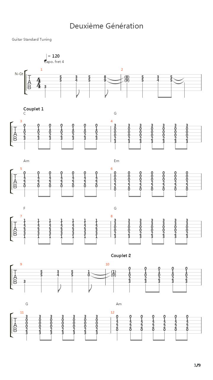 Deuxieme Generation吉他谱