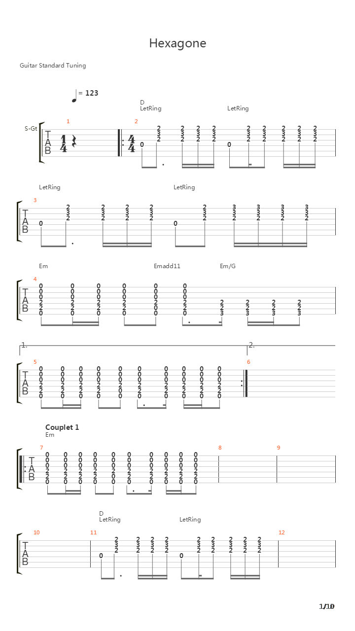 Hexagone吉他谱
