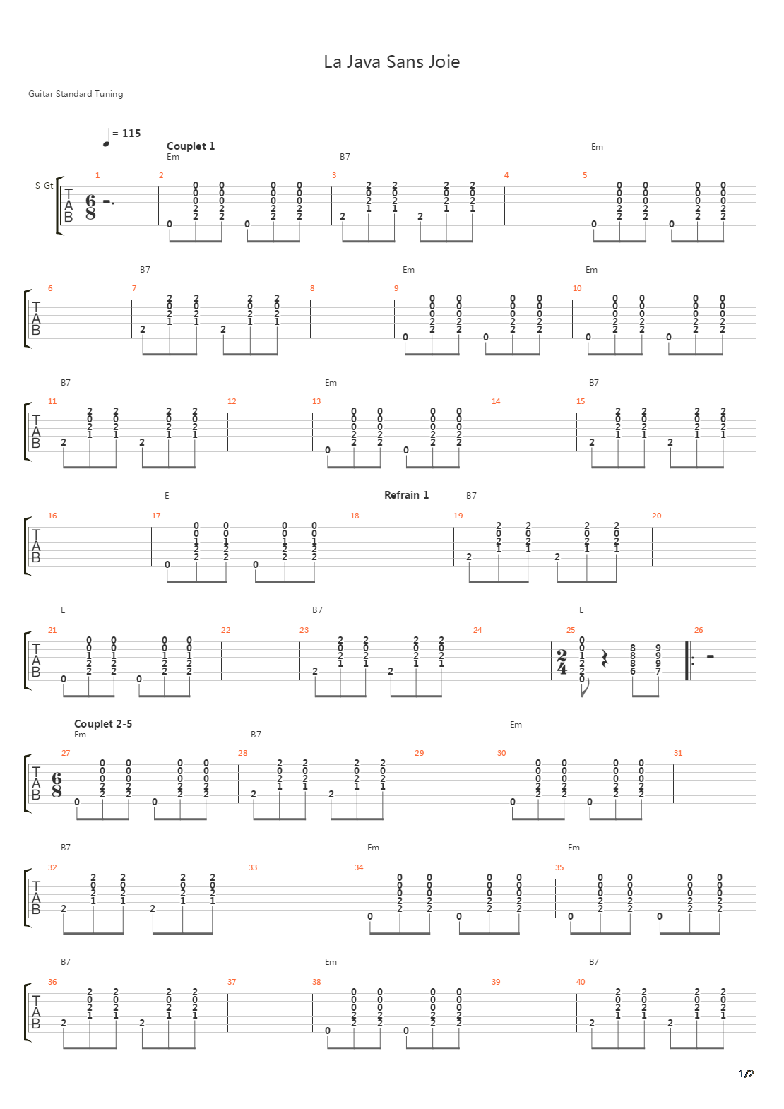 La Java Sans Joie吉他谱