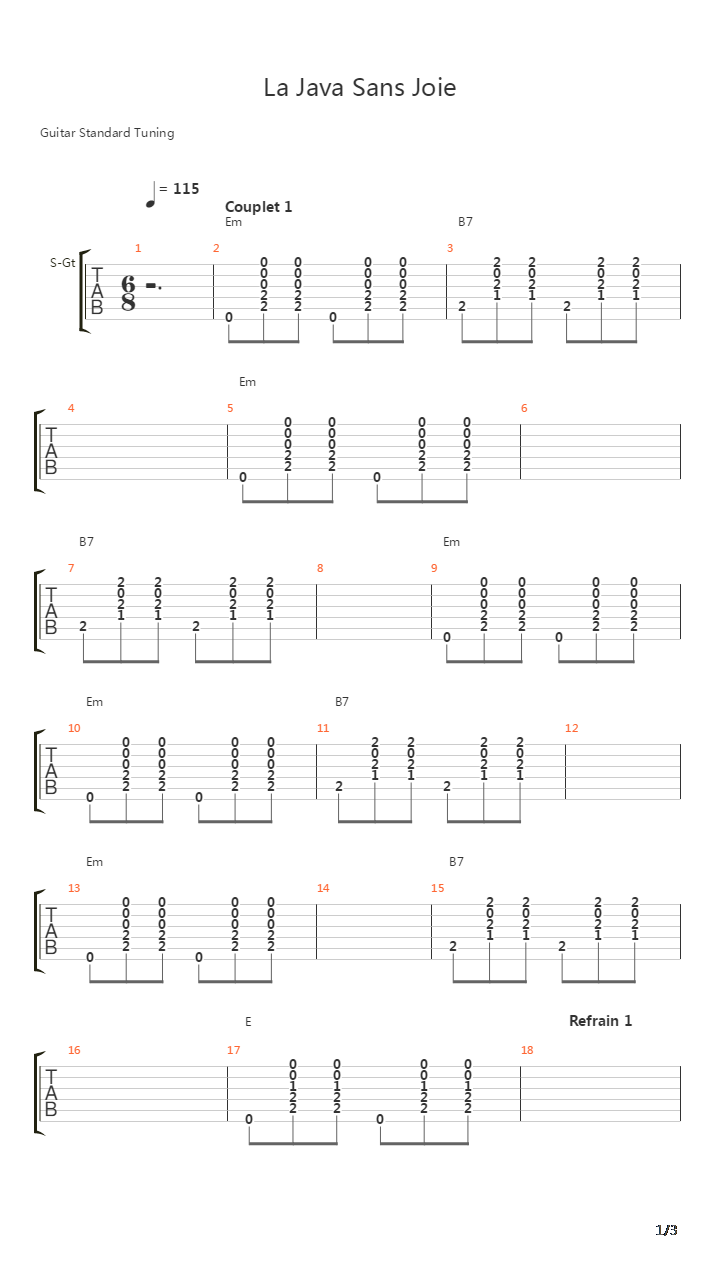 La Java Sans Joie吉他谱