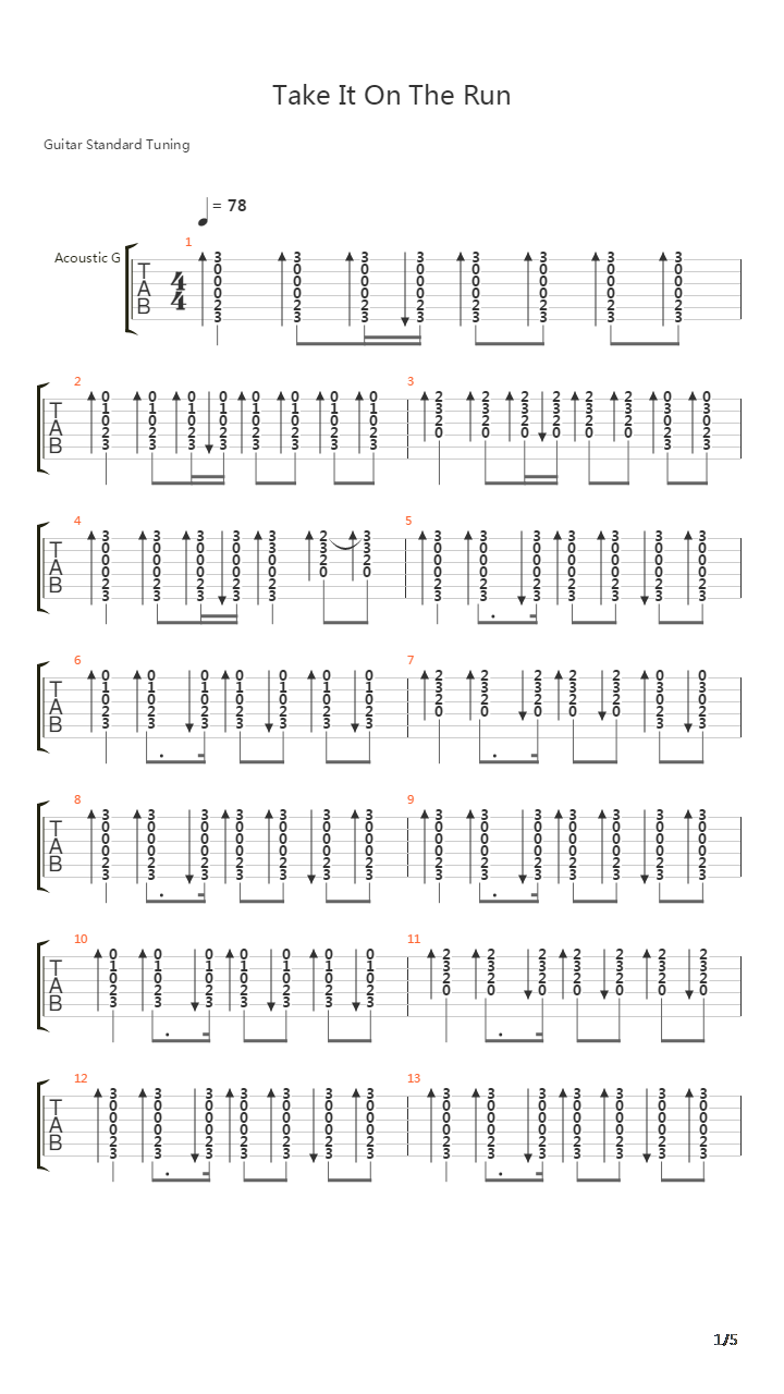 Take It On The Run吉他谱