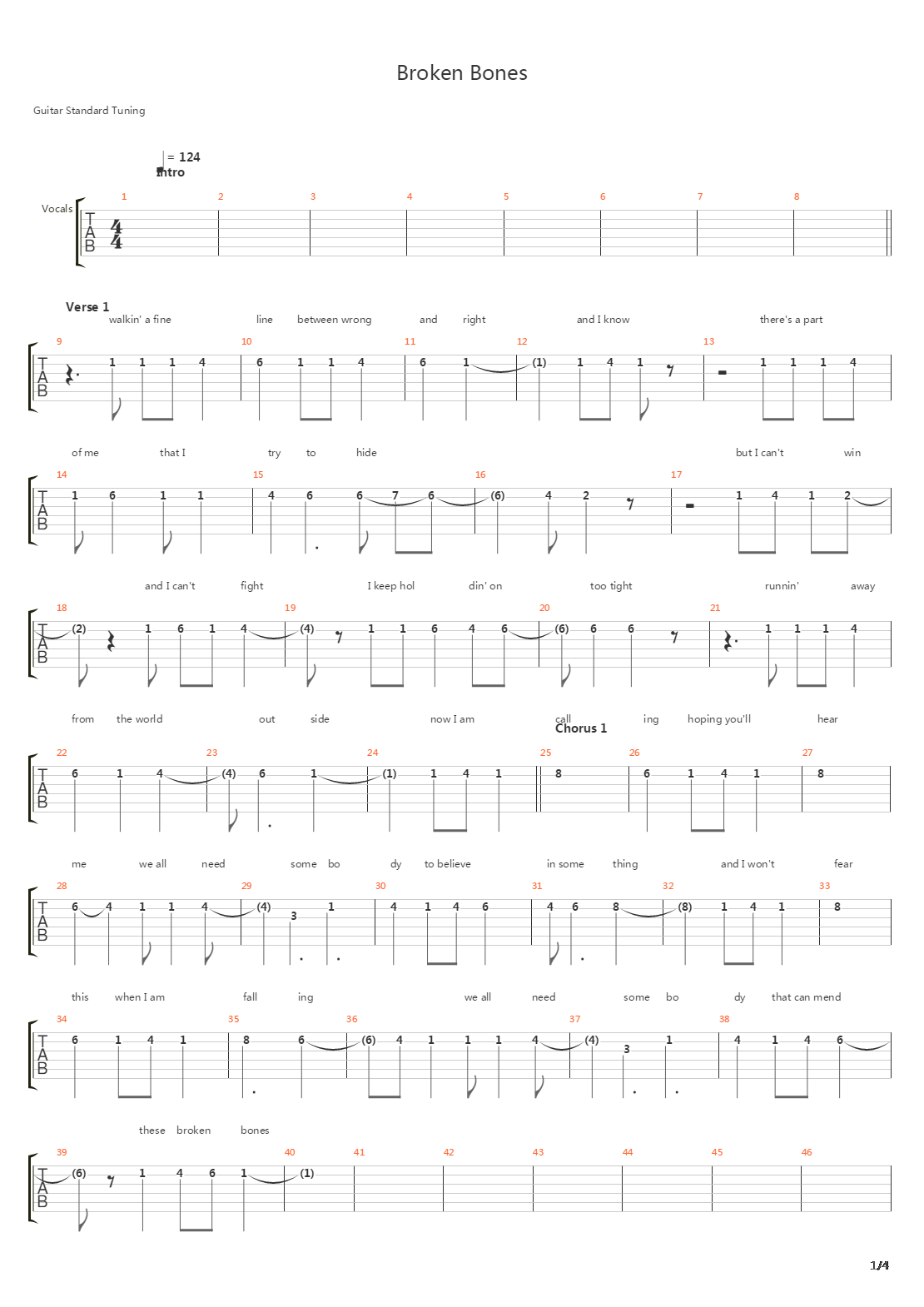 Broken Bones吉他谱