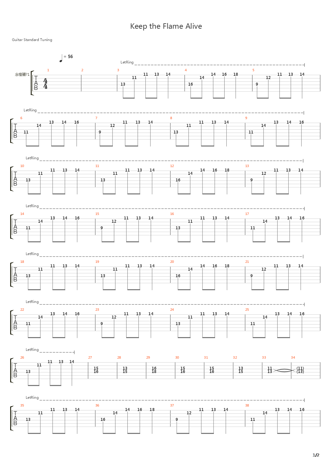 Keep The Flame Alive吉他谱