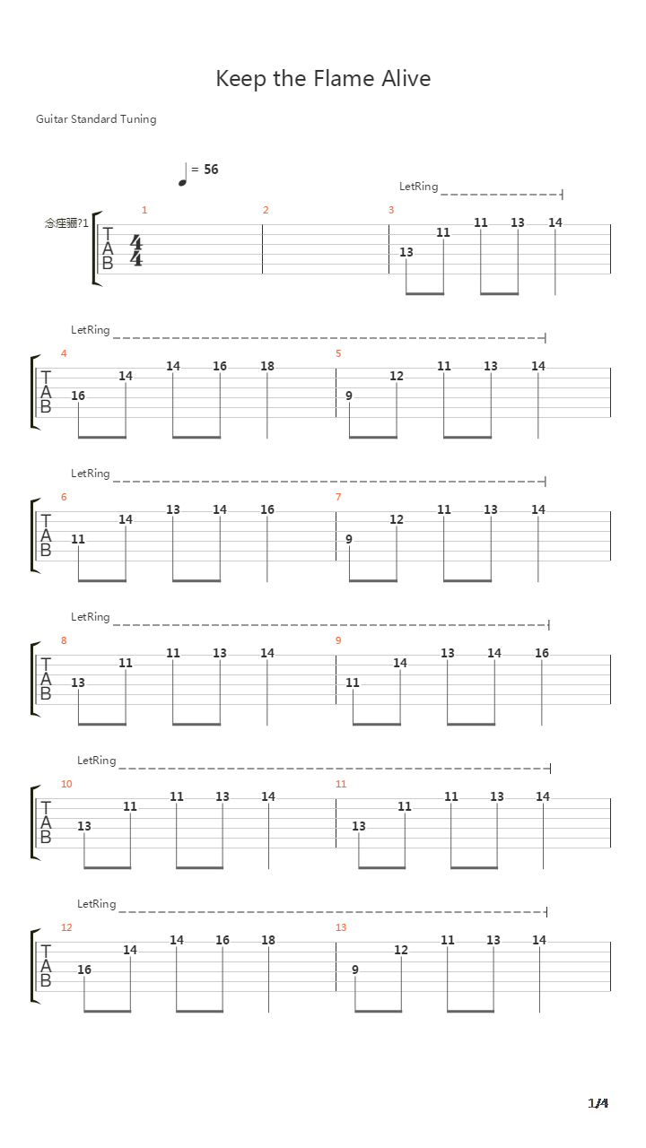 Keep The Flame Alive吉他谱