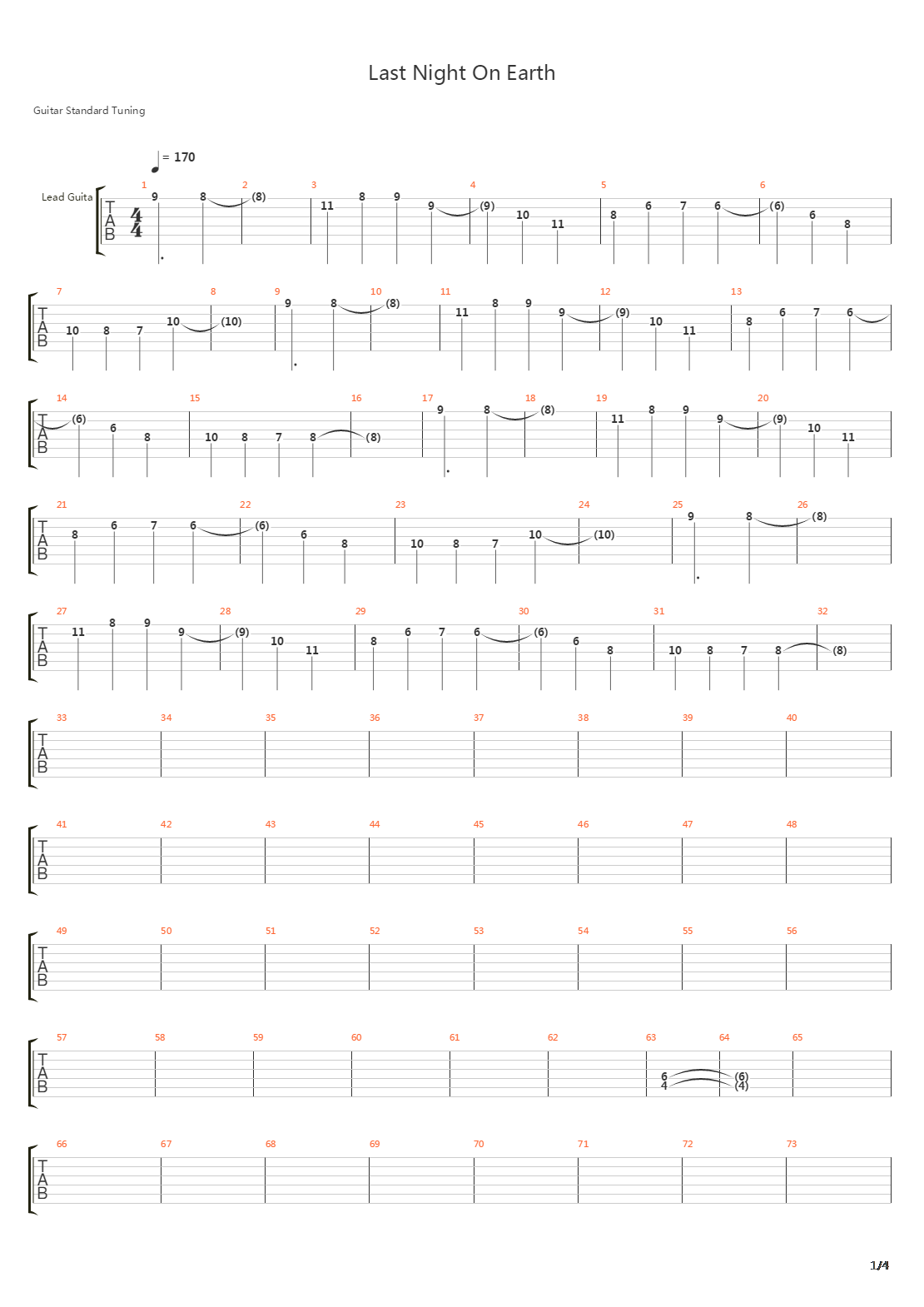 Last Night On Earth吉他谱