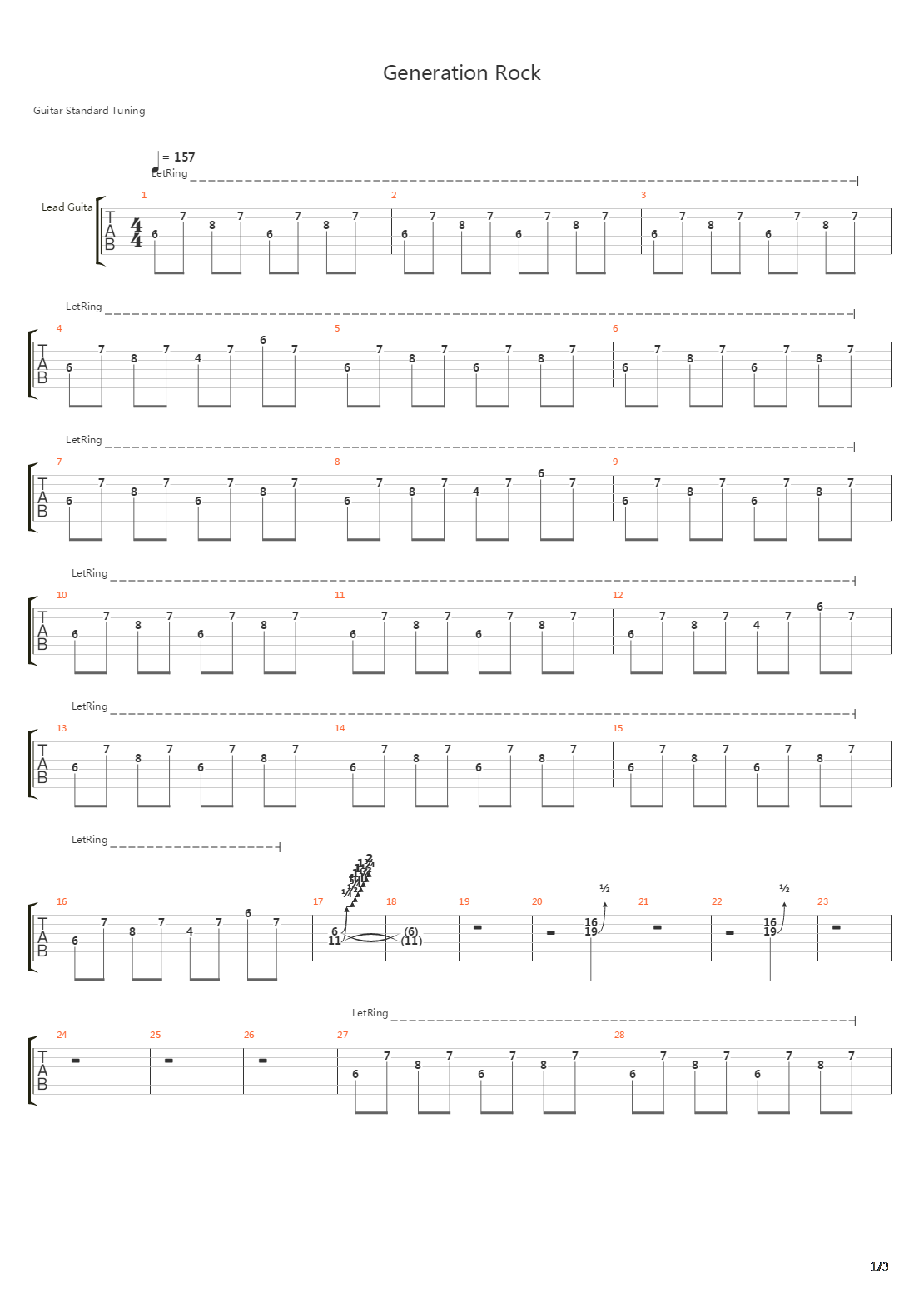 Generation Rock吉他谱