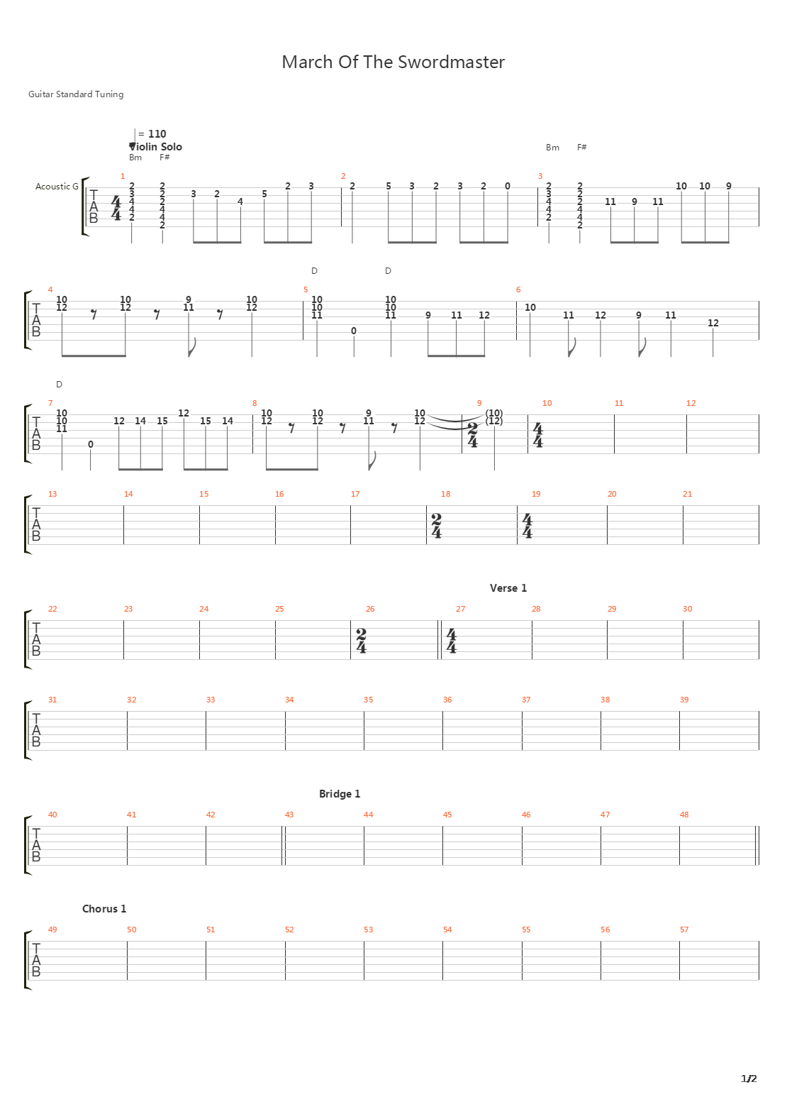 March Of The Swordmaster吉他谱