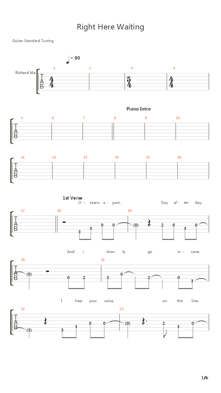 Right Here Waiting吉他谱