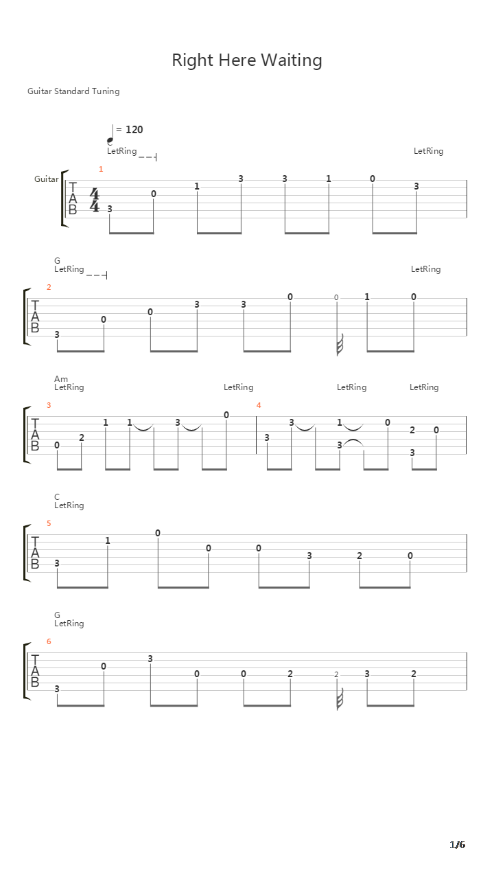 Right Here Waiting吉他谱