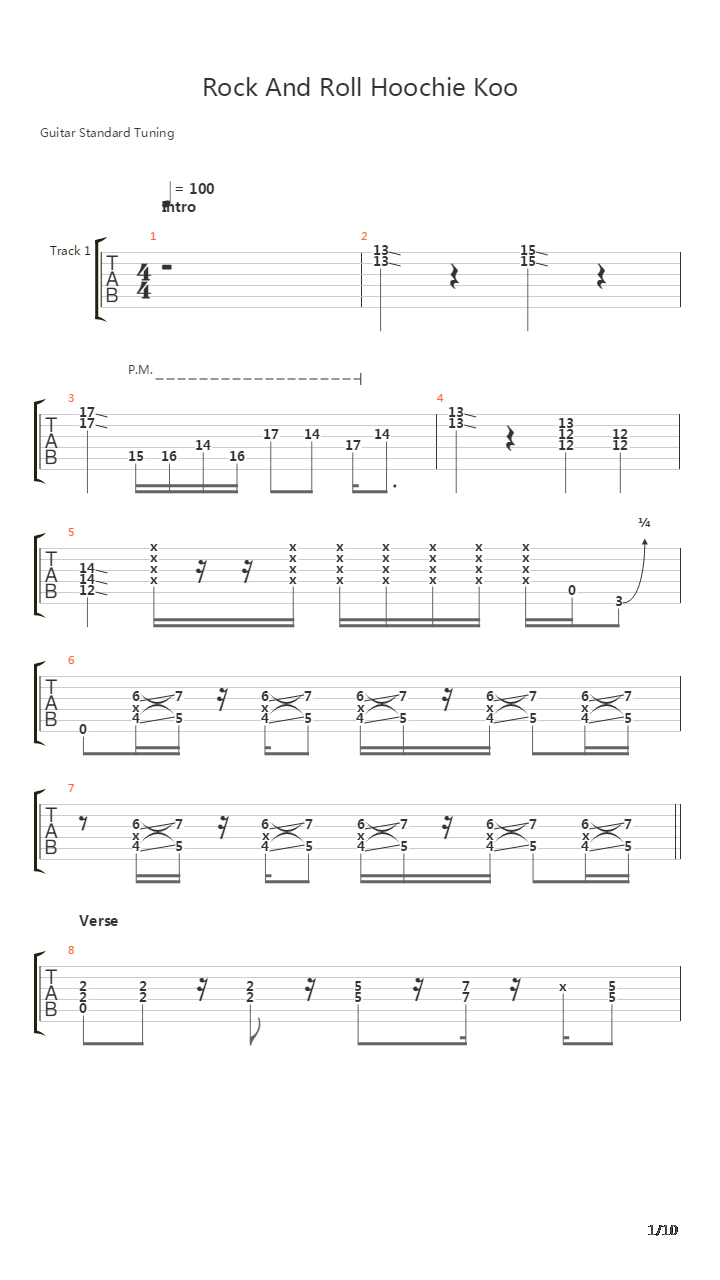 Rock And Roll Hoochie Koo吉他谱