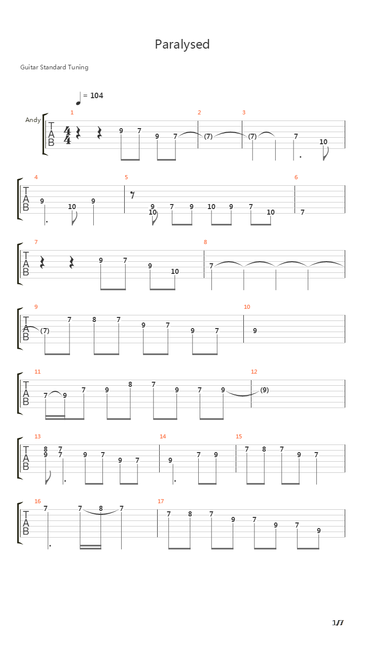 Paralysed吉他谱