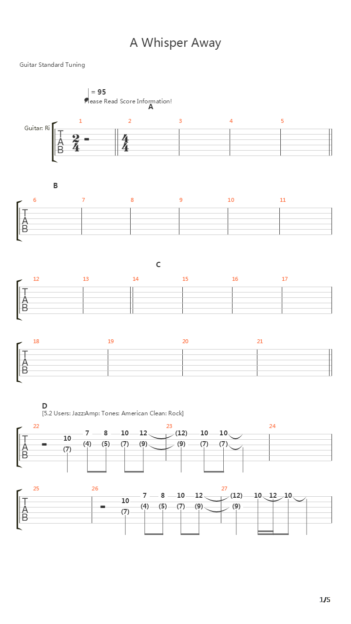 A Whisper Away吉他谱