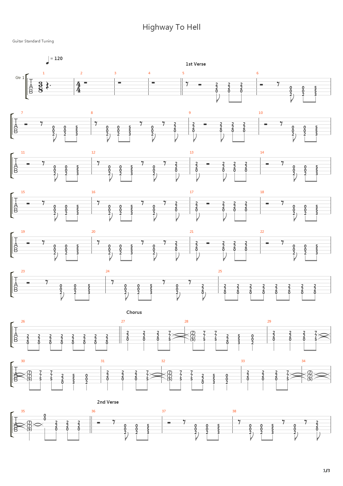 Highway To Hell吉他谱