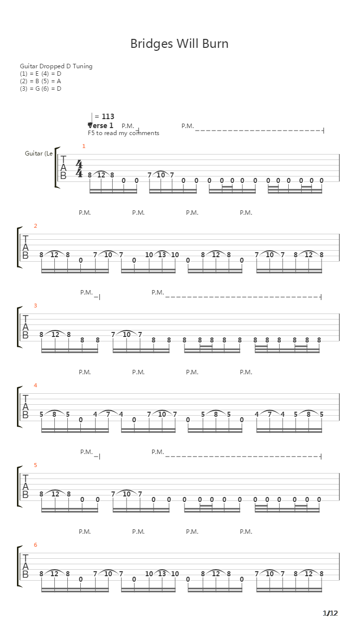 Bridges Will Burn吉他谱