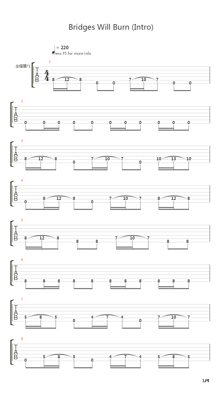 Bridges Will Burn吉他谱