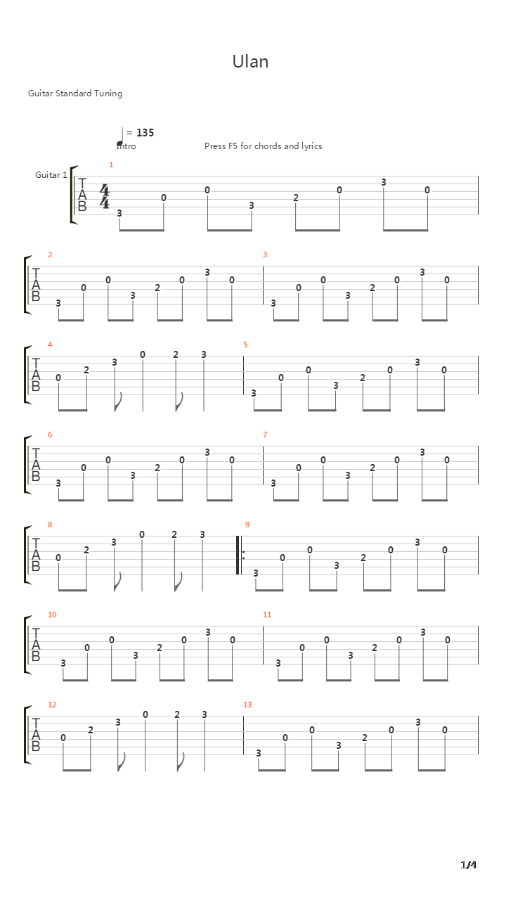 Ulan吉他谱