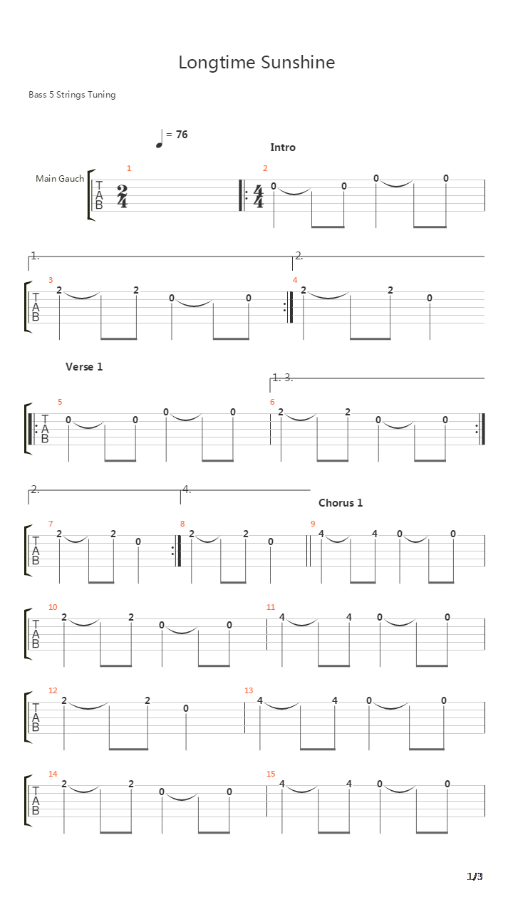 Longtime Sunshine吉他谱