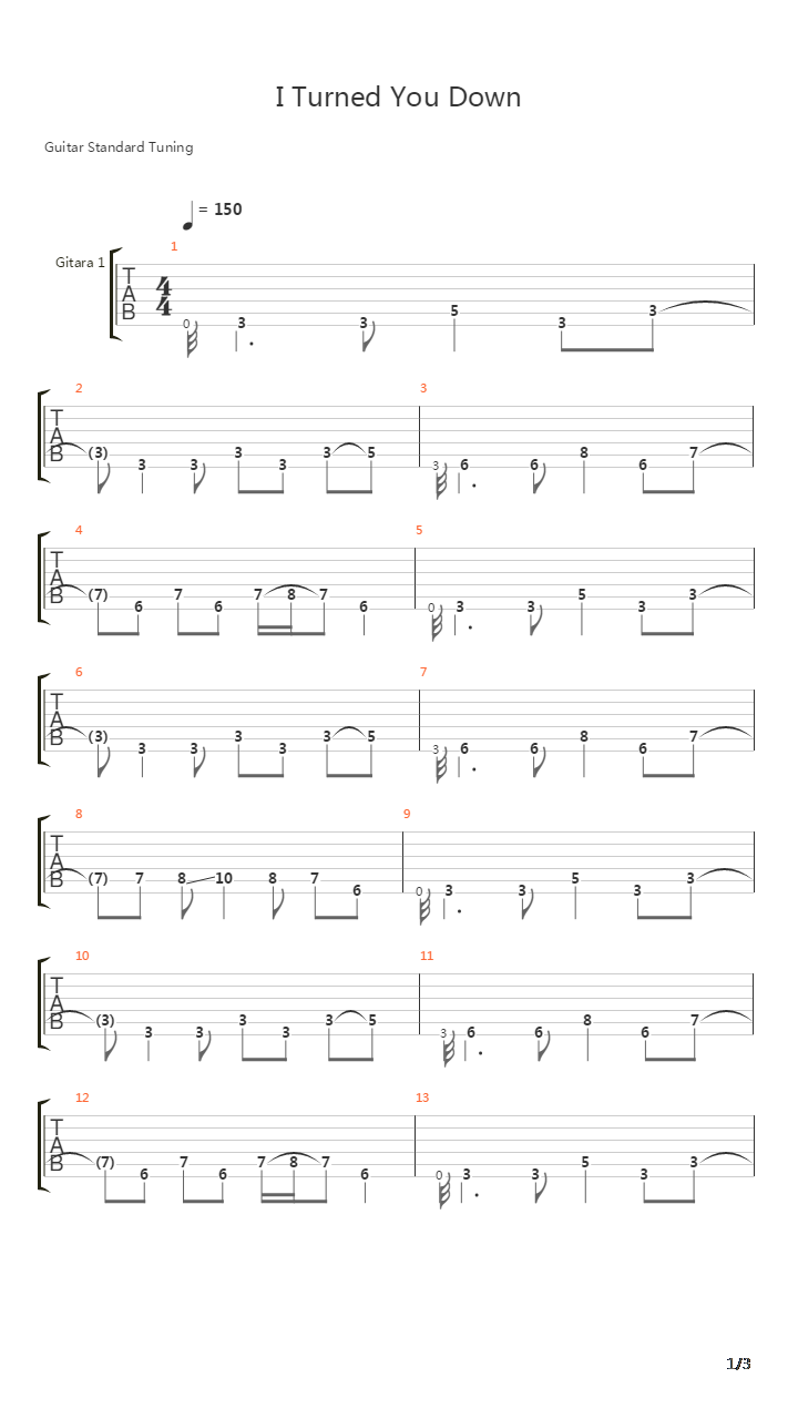 I Turned You Down吉他谱