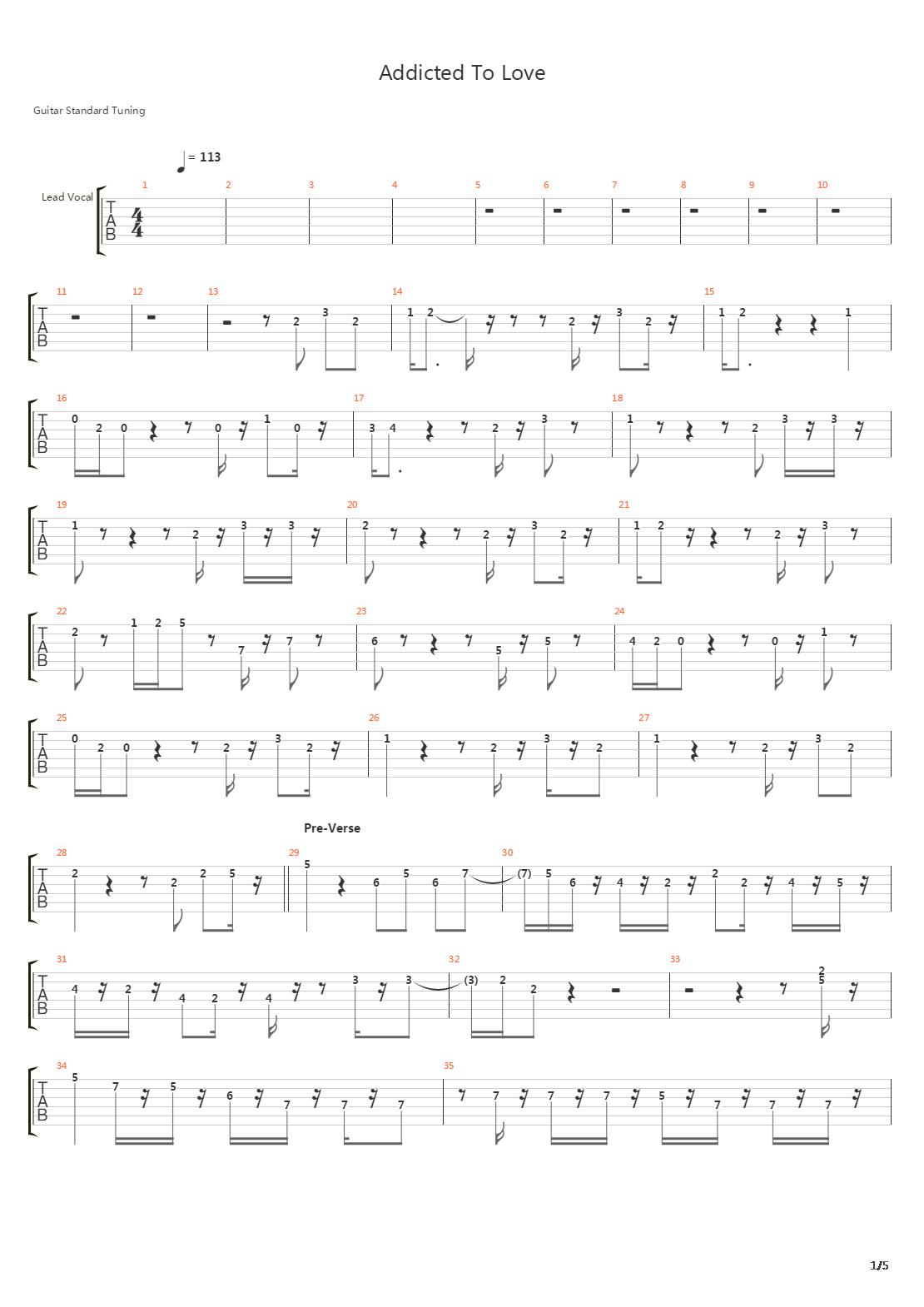 Addicted To Love吉他谱