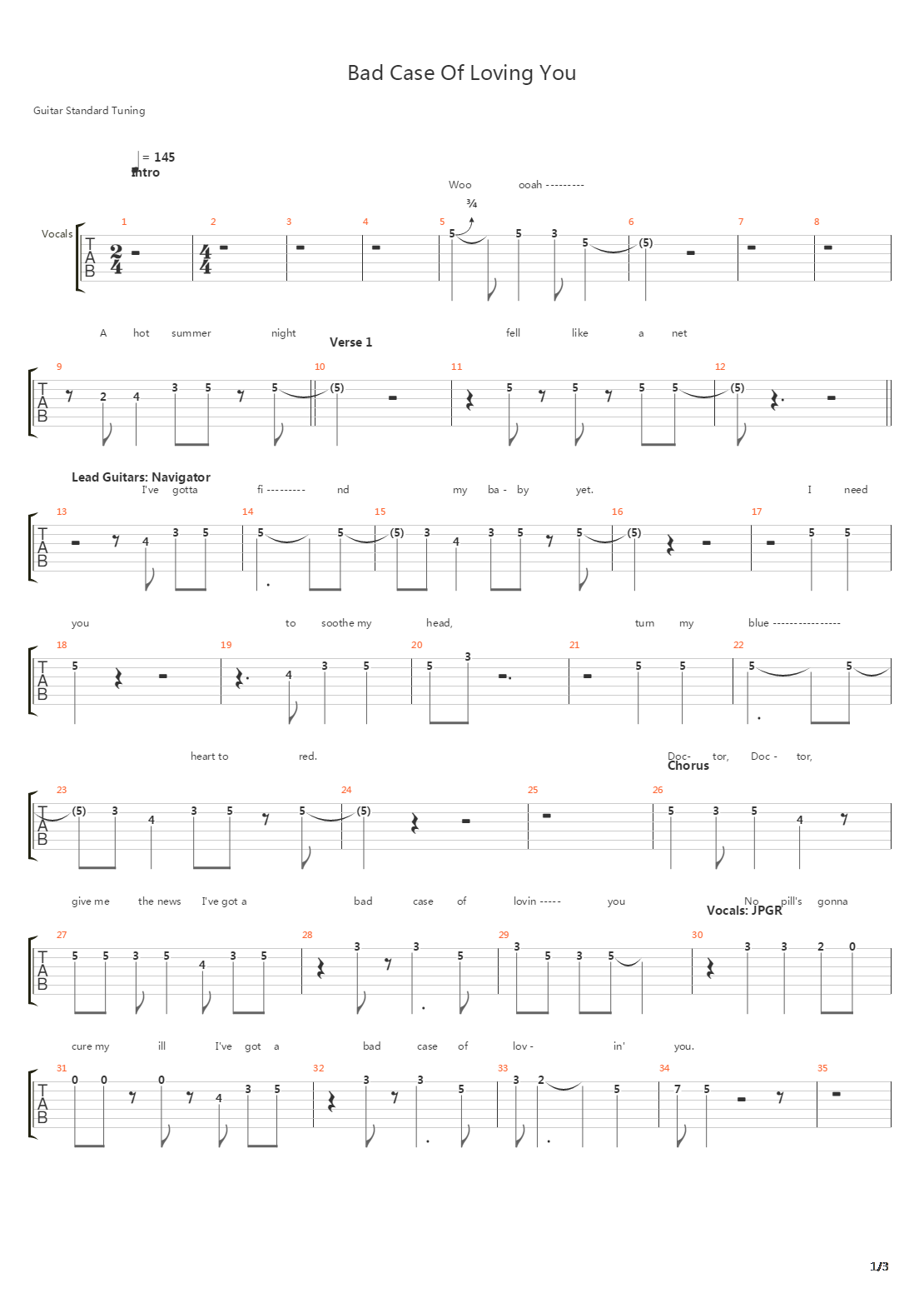 Bad Case Of Loving You吉他谱