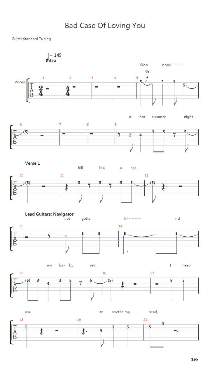 Bad Case Of Loving You吉他谱